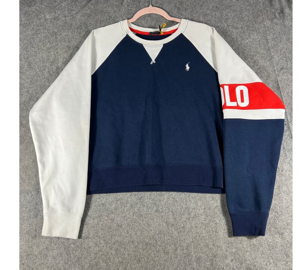 Polo Ralph Lauren Sweatshirt Womens 2XL Blue Colorblock Raglan Crewneck Pullover